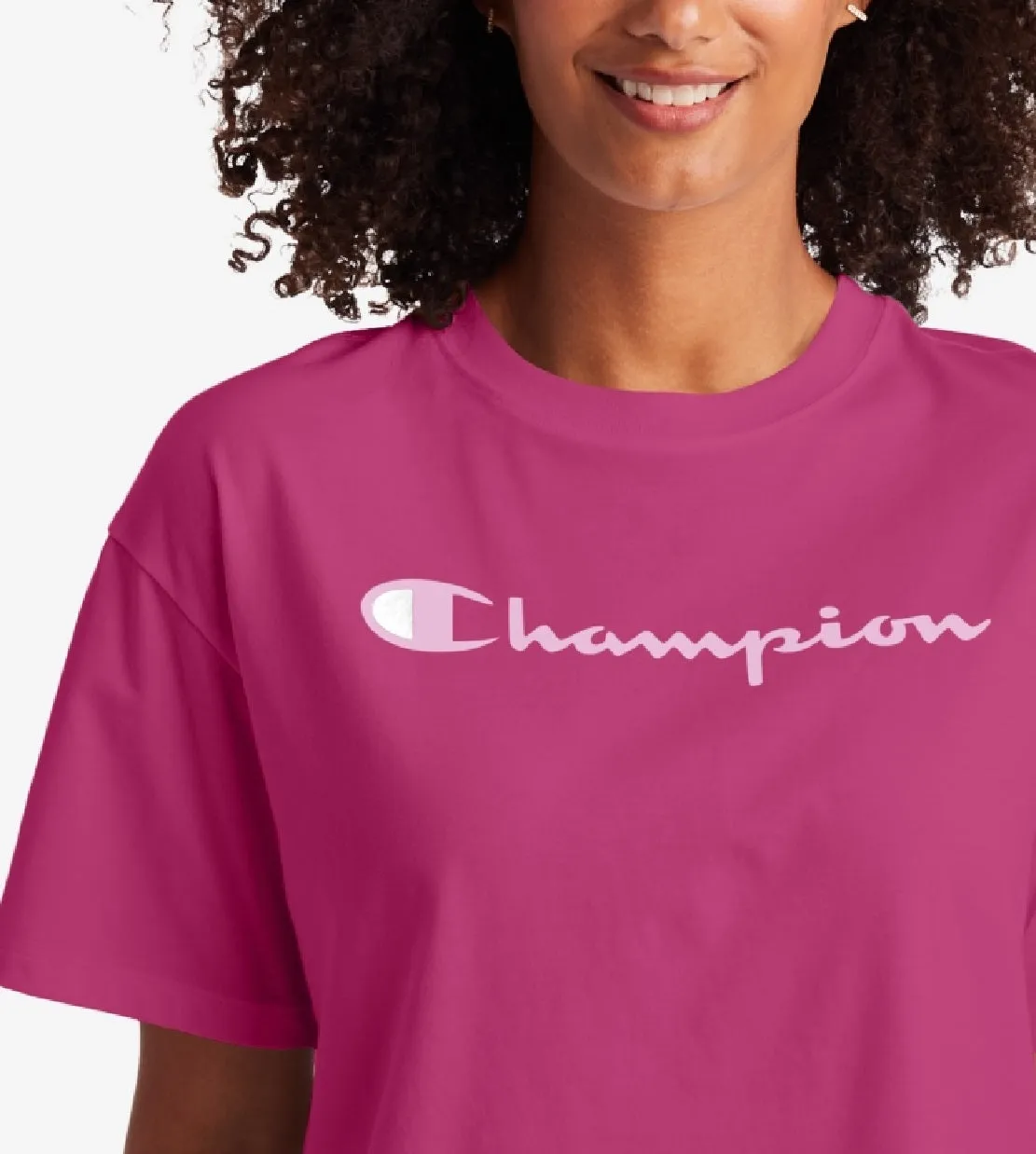 Champion Women's Logo Cropped T-Shirt Pink Size X-Large