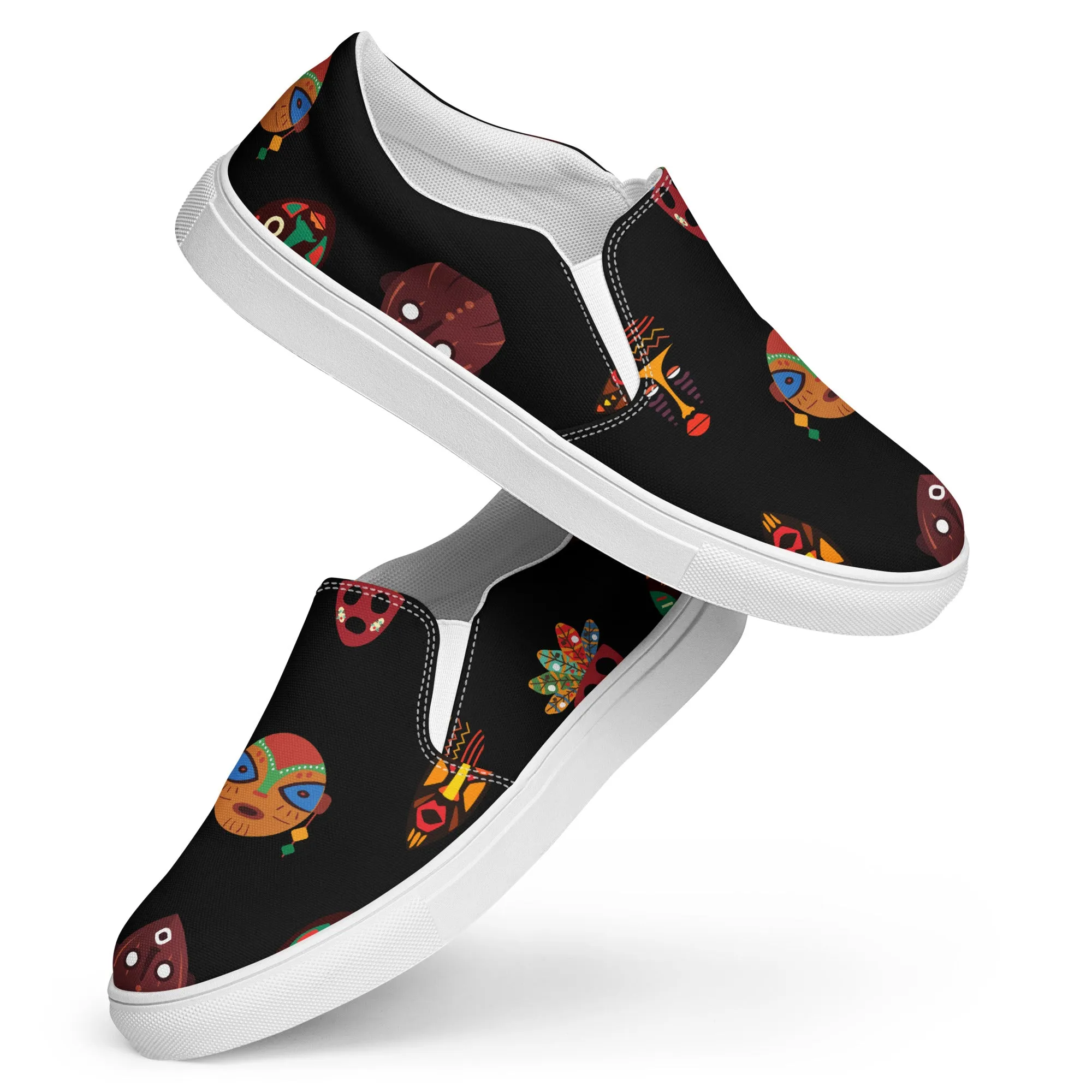 Chi Midnight Tribal Mask Men’s Slip-On Canvas Shoes