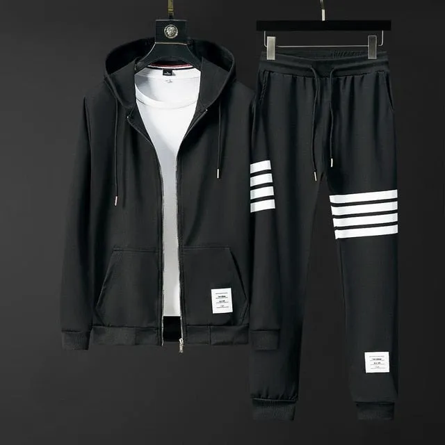 Classic Athletic Matching Striped Hoodie Track Suit