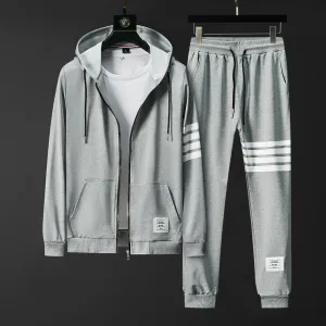 Classic Athletic Matching Striped Hoodie Track Suit