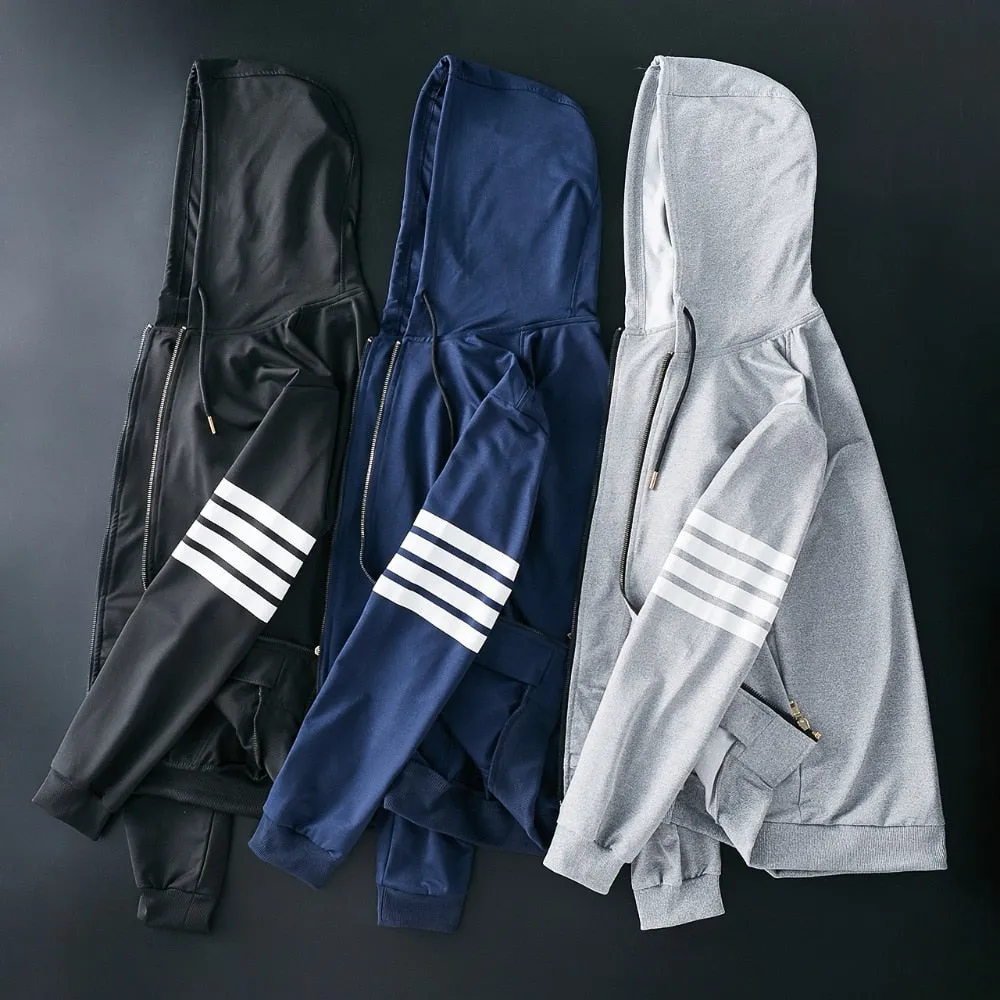 Classic Athletic Matching Striped Hoodie Track Suit