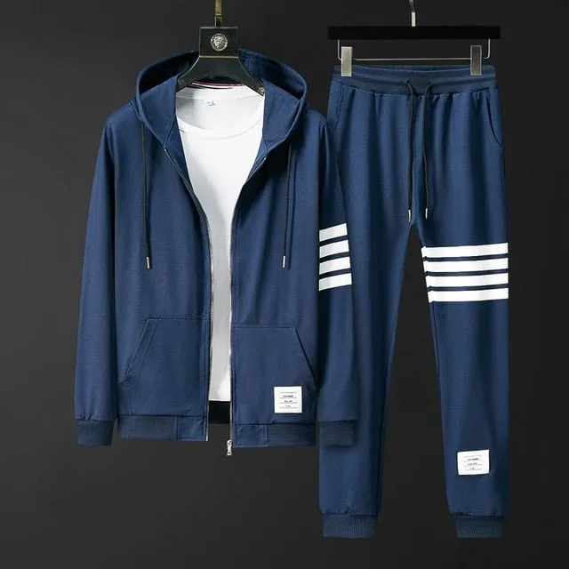 Classic Athletic Matching Striped Hoodie Track Suit