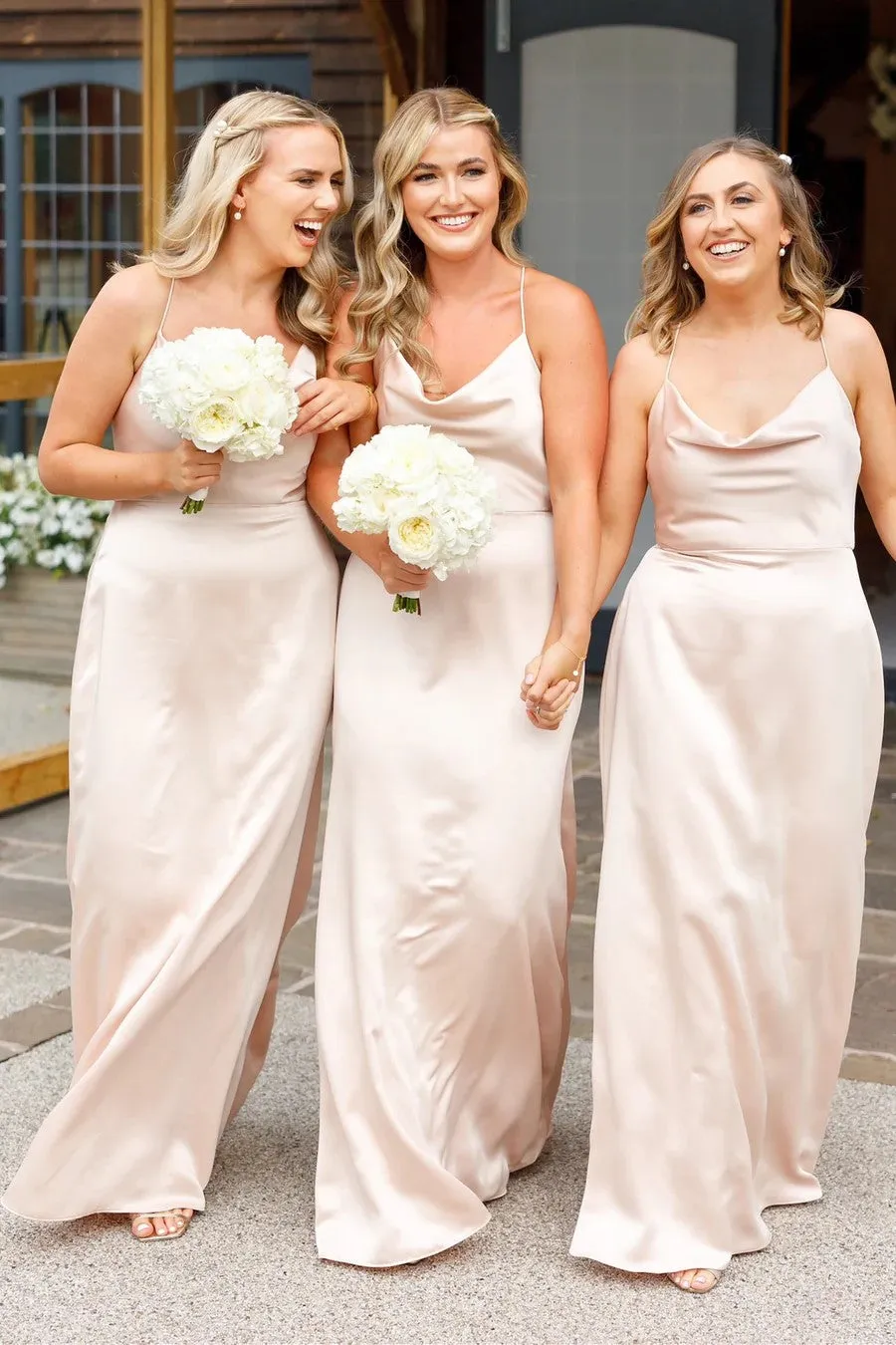 Cowl Neck Spaghetti Strap Champagne Bridesmaid Dress BD123