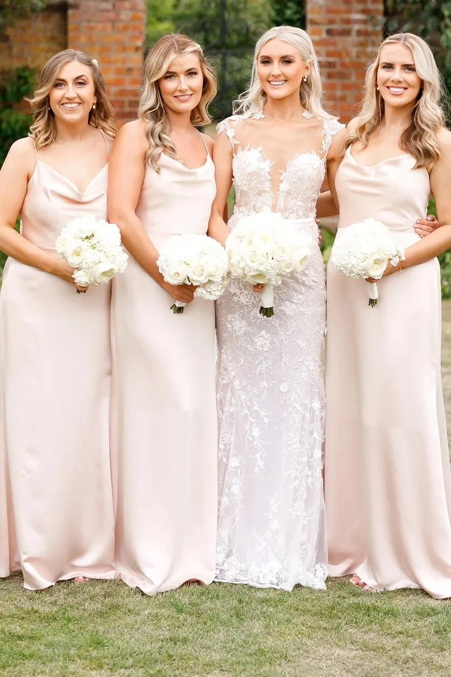 Cowl Neck Spaghetti Strap Champagne Bridesmaid Dress BD123