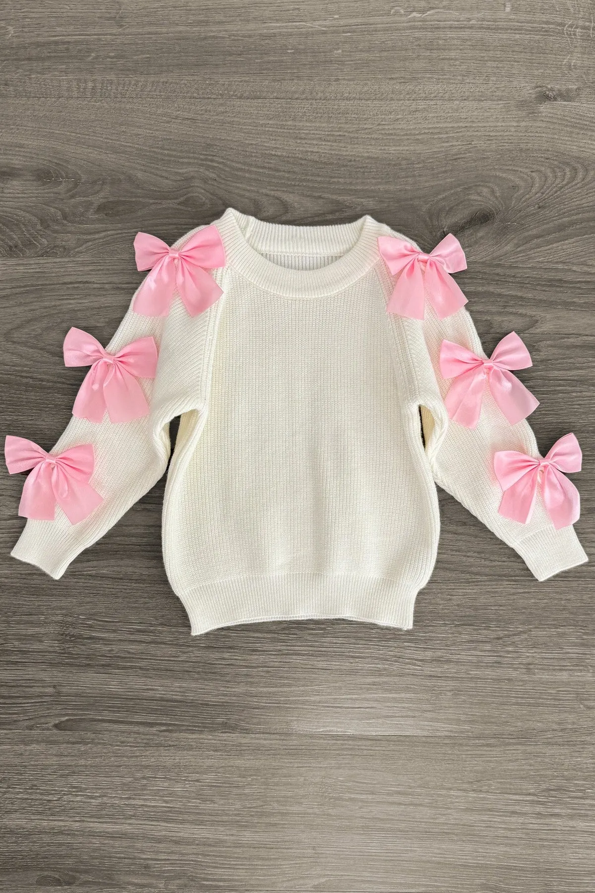 Cream Bow Sweater Sequin Denim Flare Set