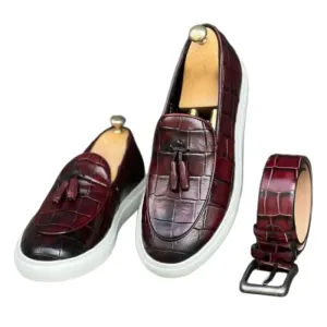 Crocodile Style Leather Tassel Loafers