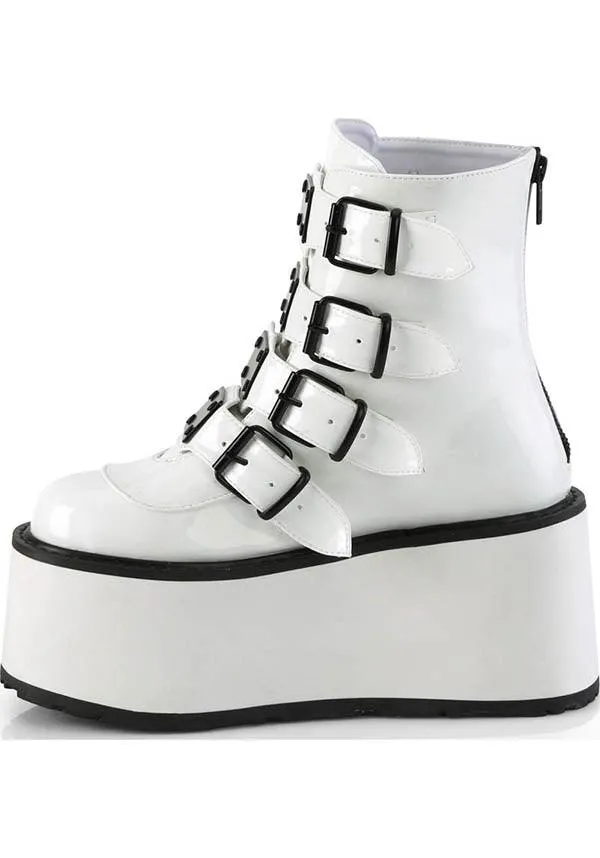 DAMNED-105 [White Holo Patent] | PLATFORM BOOTS [PREORDER]