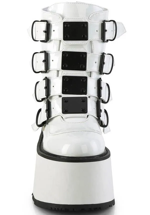 DAMNED-105 [White Holo Patent] | PLATFORM BOOTS [PREORDER]