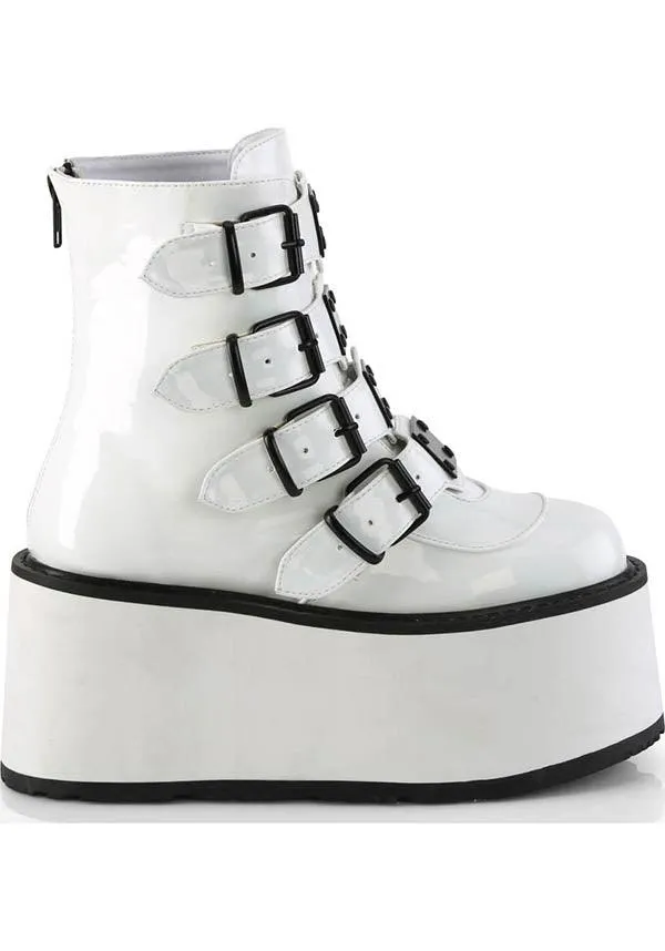 DAMNED-105 [White Holo Patent] | PLATFORM BOOTS [PREORDER]