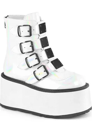 DAMNED-105 [White Holo Patent] | PLATFORM BOOTS [PREORDER]