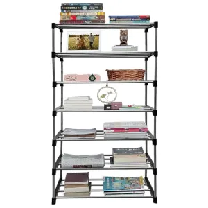 DEMARK Book Shelf Rack Metal Stand for Home, Living Room, & Study Room Storage Organizer for Multipurpose (7 Layer Book Shelf)