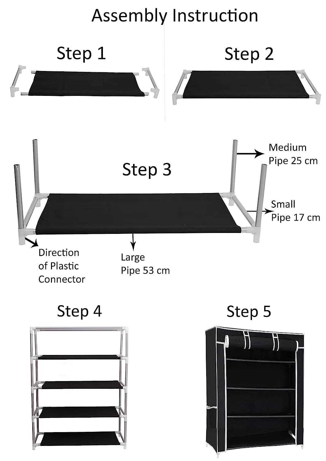 DEMARK Presenting Multipurpose Collapsible iron Pipe Shoe Rack Wardrobe 6 Layer with Cover Waterproof Dust Resistance For Home (Black)