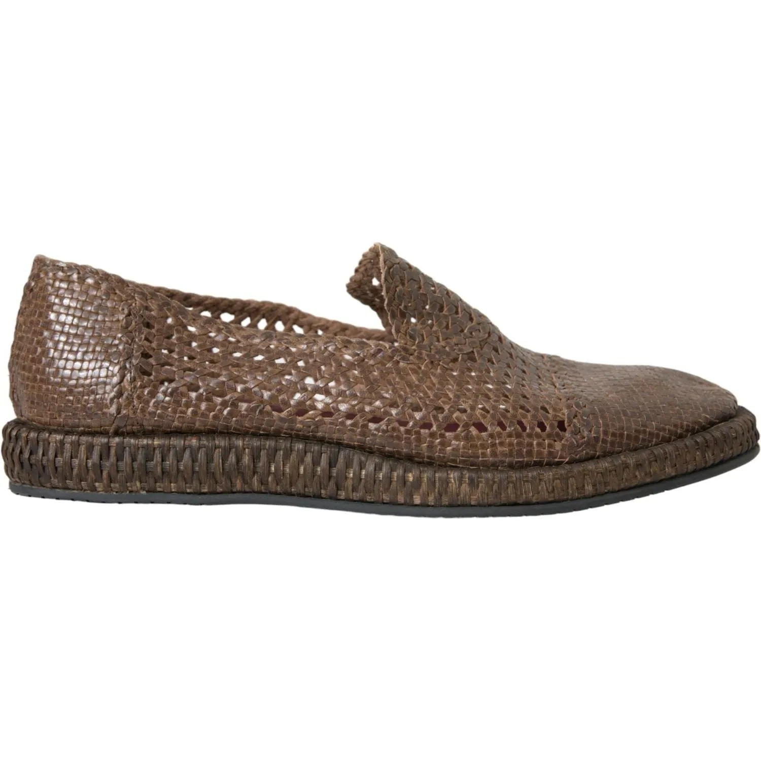 Dolce & Gabbana Brown Woven Leather Loafers Casual Shoes