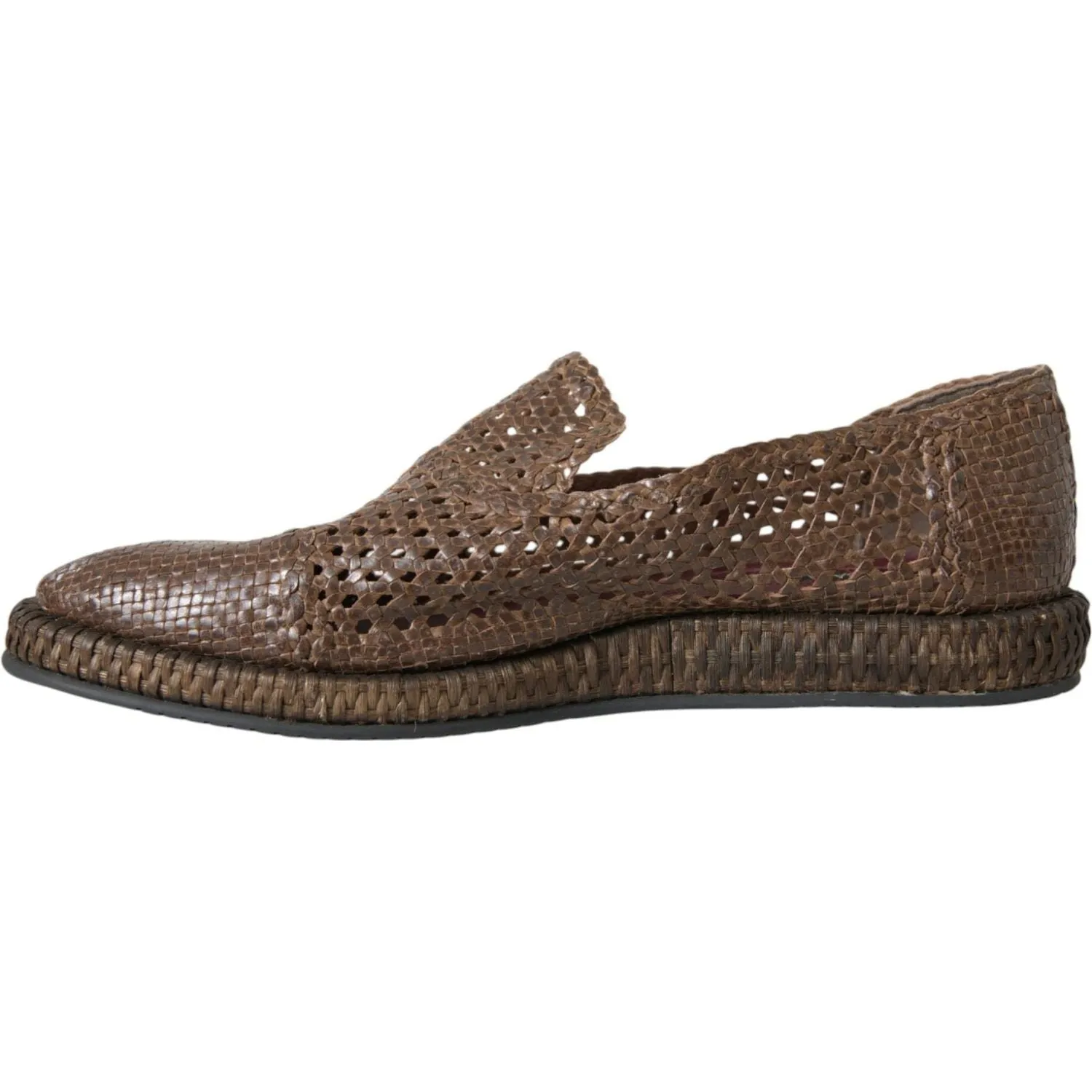 Dolce & Gabbana Brown Woven Leather Loafers Casual Shoes