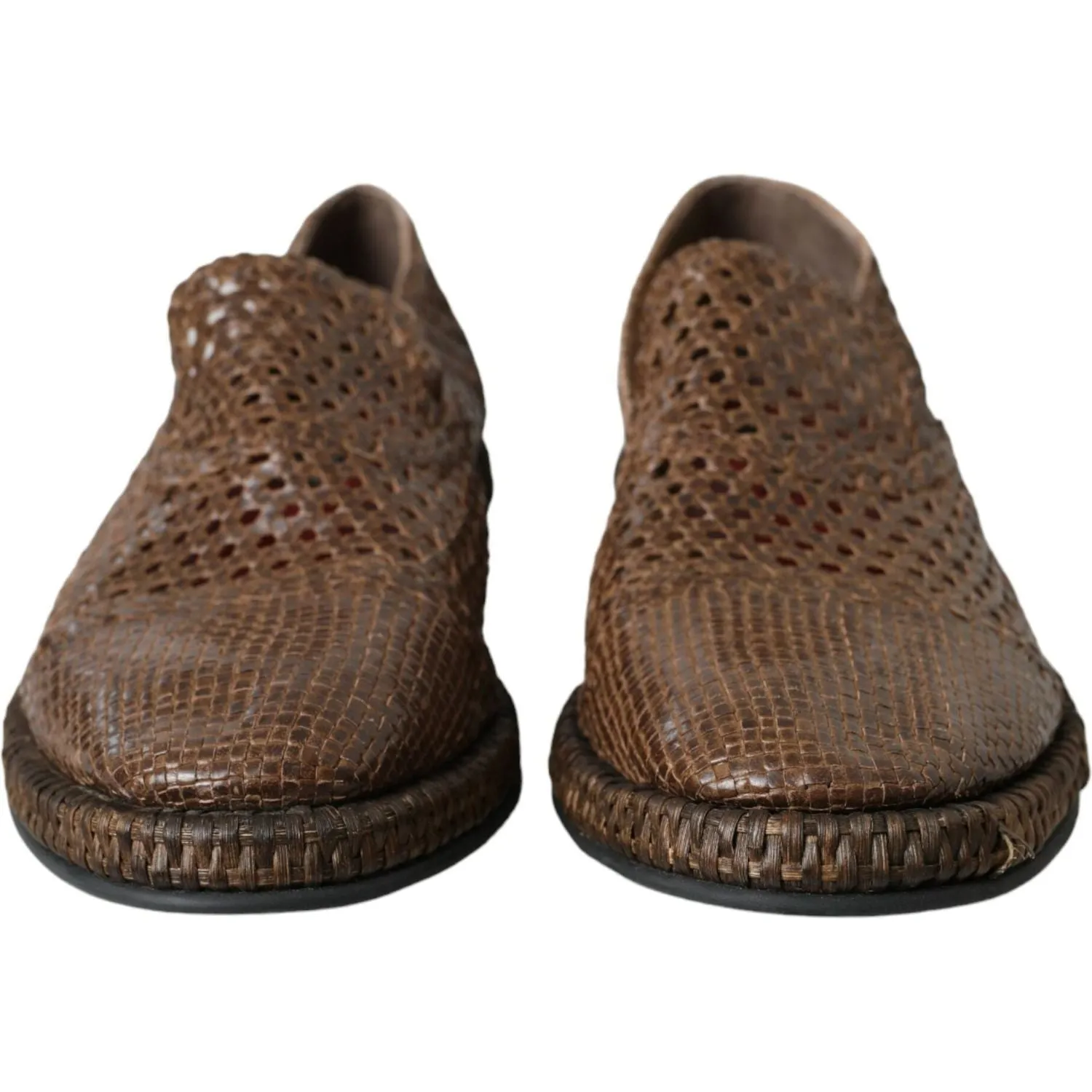 Dolce & Gabbana Brown Woven Leather Loafers Casual Shoes