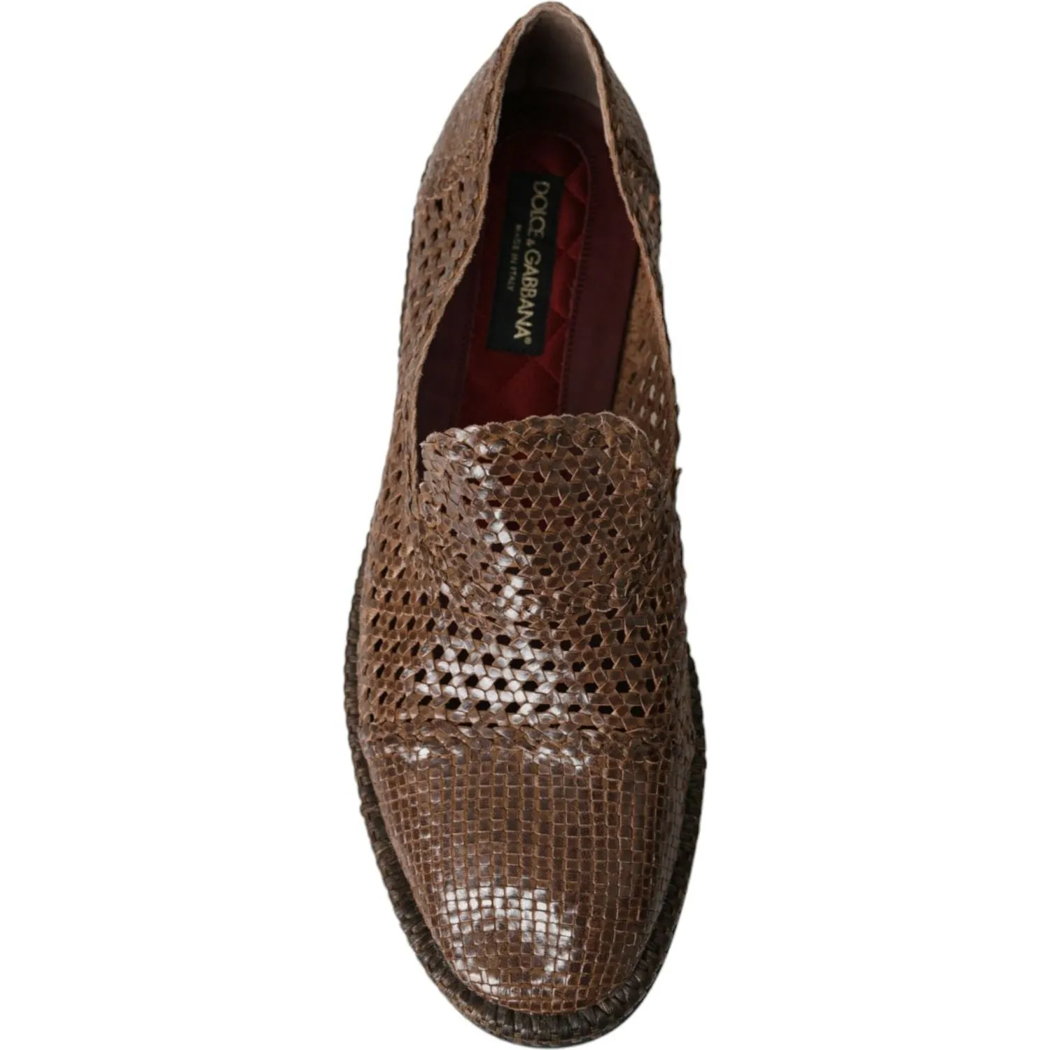 Dolce & Gabbana Brown Woven Leather Loafers Casual Shoes