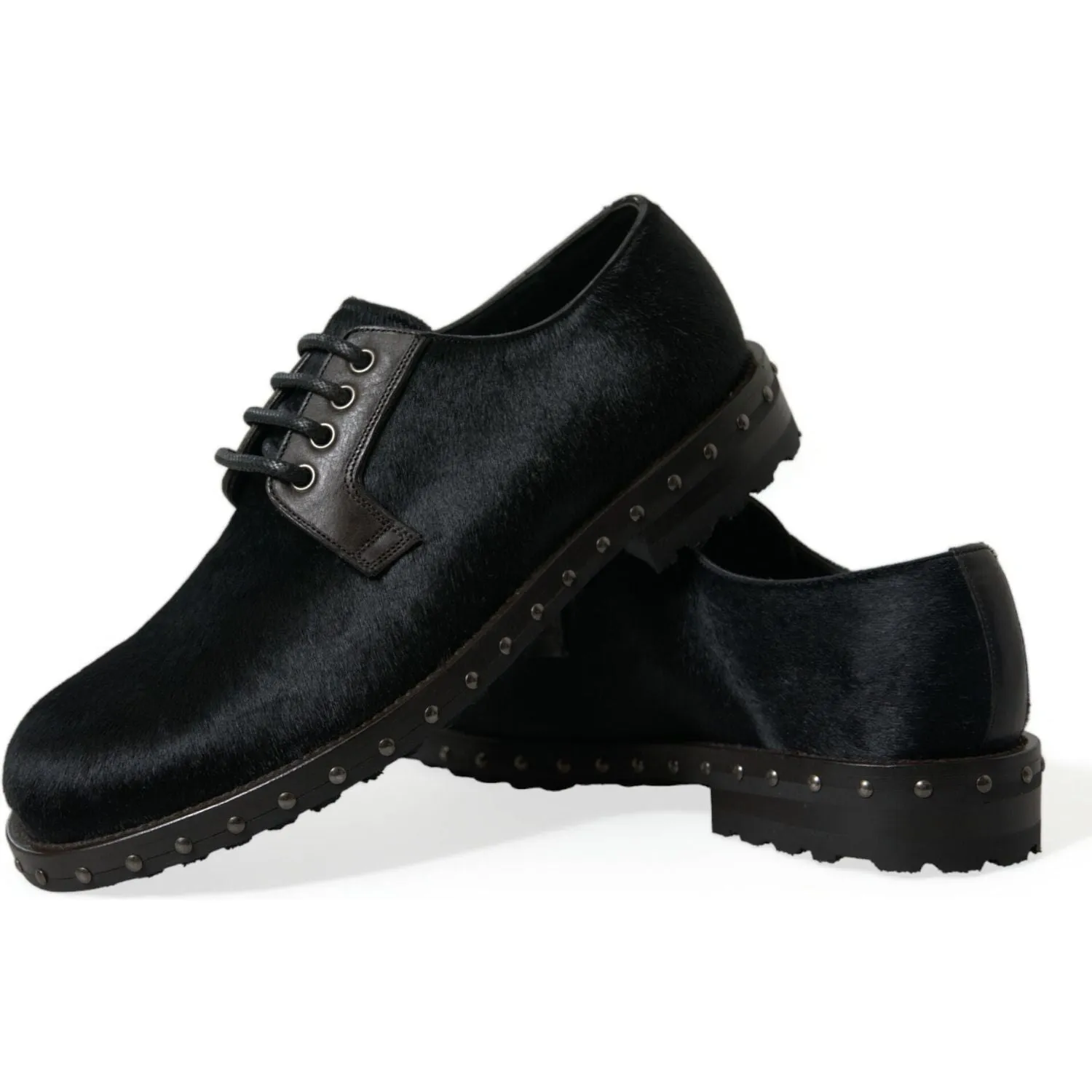 Dolce & Gabbana Elegant Black Calf Fur Derby Shoes