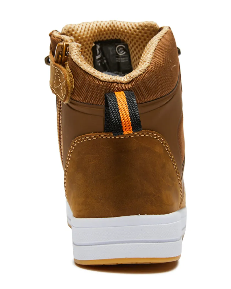 Dune Zip Side Lace Up High Top Safety Shoe - Brown