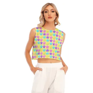 Electric Star Wave Yellow Sleeveless Relaxed Fit Crop Top