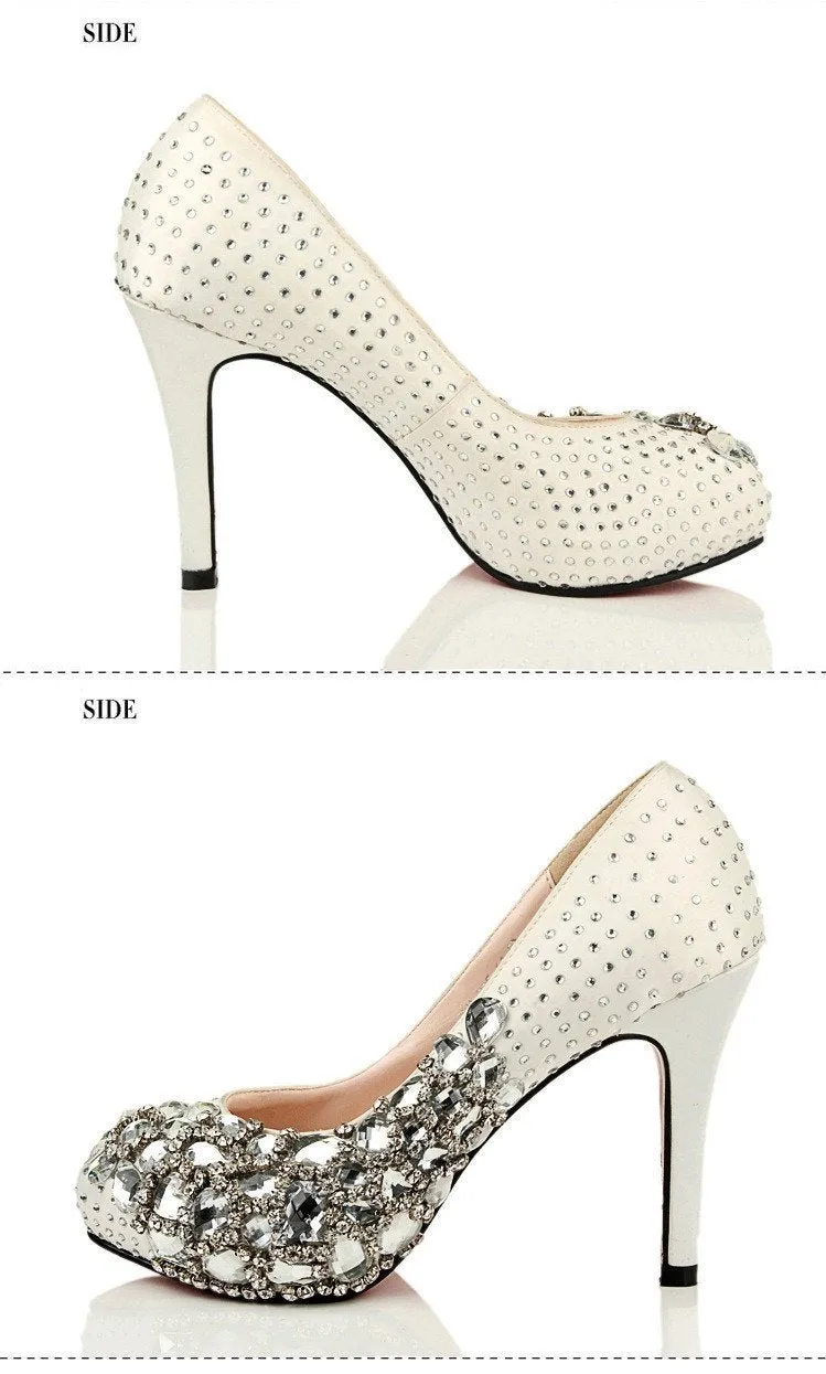 Fashion Handmade Rhinestone High Heels Pointed Toe Crystal Wedding Bridal Shoes, SY0105