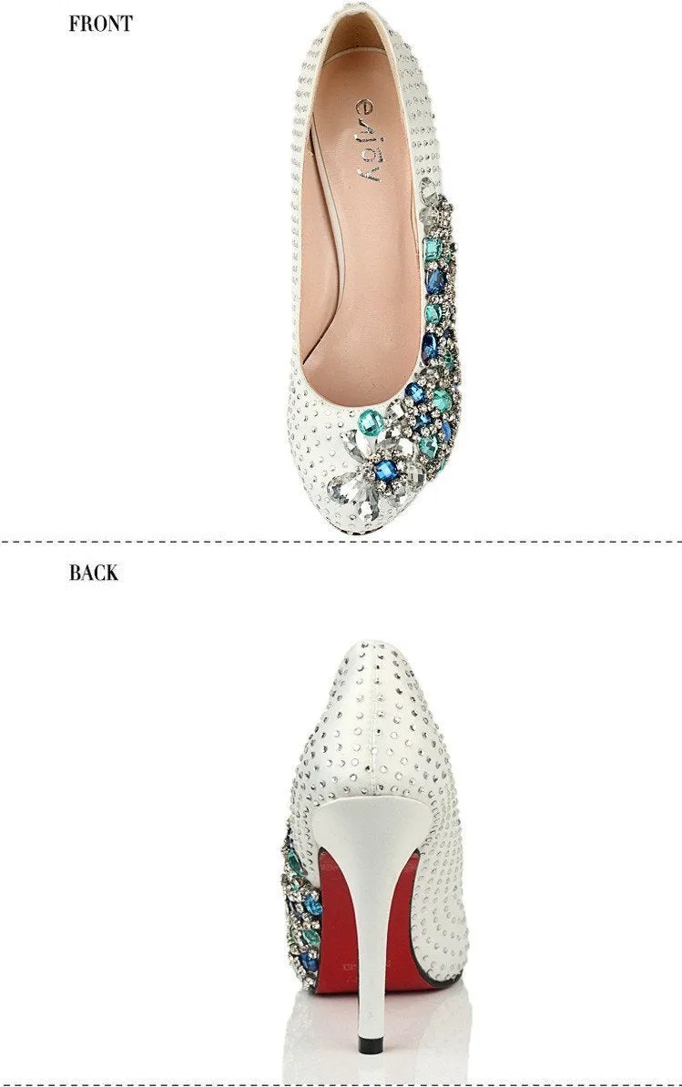 Fashion Handmade Rhinestone High Heels Pointed Toe Crystal Wedding Bridal Shoes, SY0105