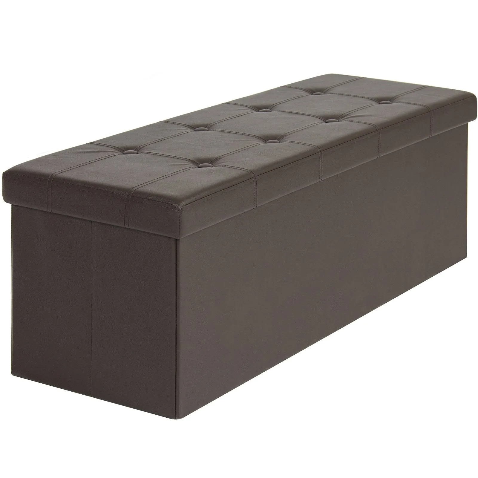 Faux Leather Folding Storage Ottoman Bench