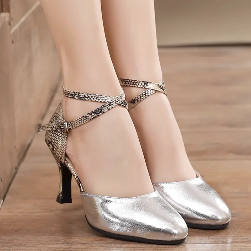 FHX Women's Silver Leatherette Customized Heels Ballroom Dance Shoes Modren Shoes