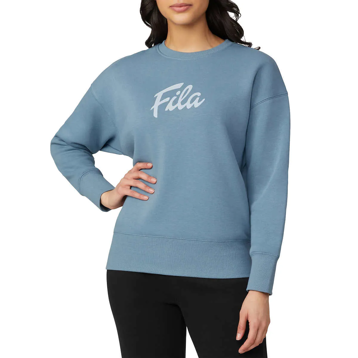 FILA Women's Chest Logo Cotton Blend Active Crewneck Sweatshirt Top