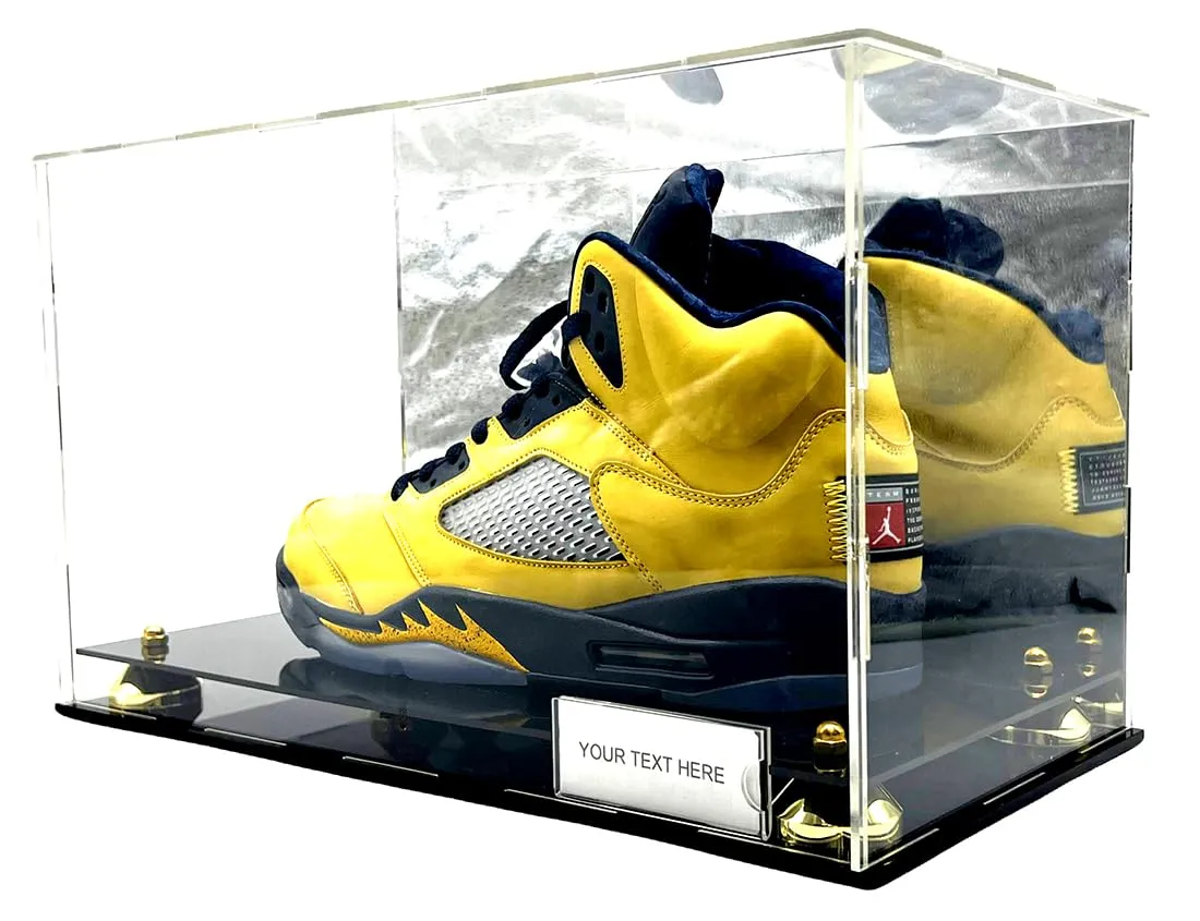 Football Shoe Display Case Stand Box Sports Memorabilia Acrylic Gold Silver Riser Mirror Clear UV Protection