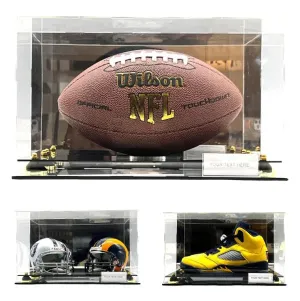 Football Shoe Display Case Stand Box Sports Memorabilia Acrylic Gold Silver Riser Mirror Clear UV Protection