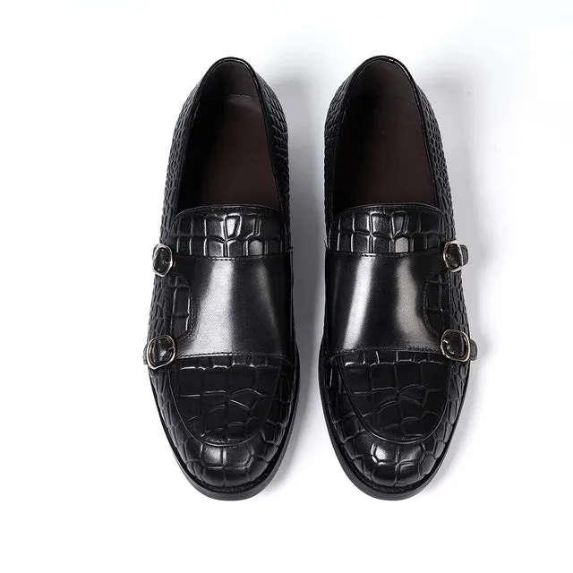 Genuine Leather Double Buckle Strap Monk Shoes