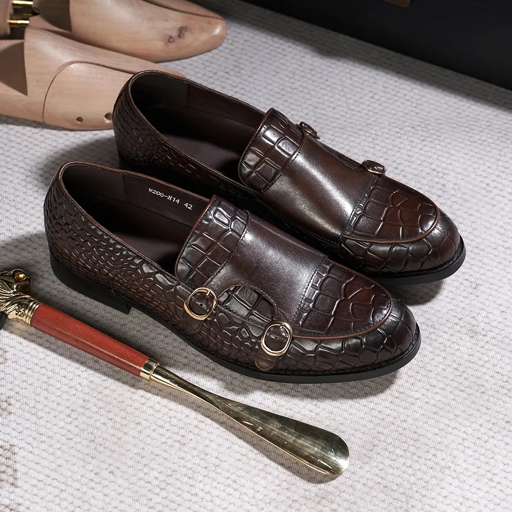 Genuine Leather Double Buckle Strap Monk Shoes