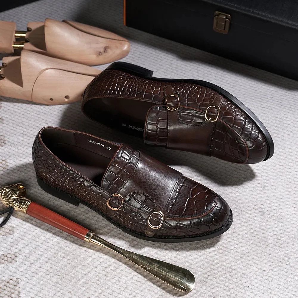 Genuine Leather Double Buckle Strap Monk Shoes