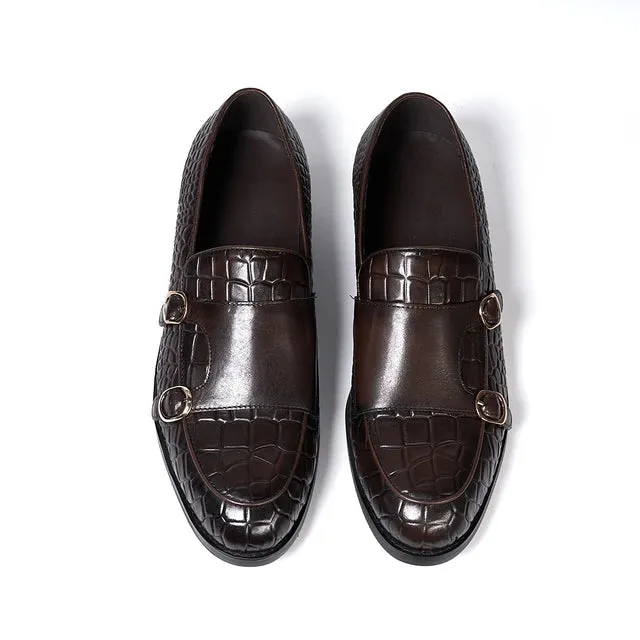 Genuine Leather Double Buckle Strap Monk Shoes