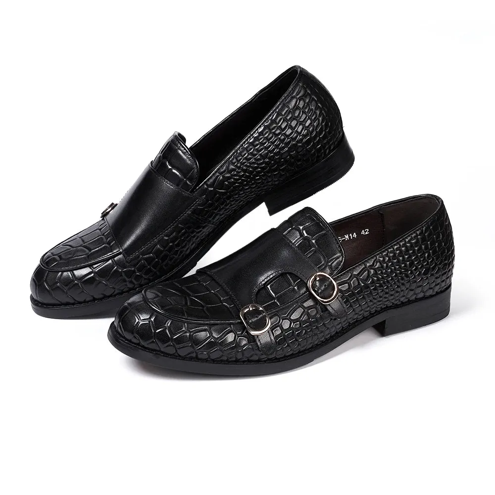 Genuine Leather Double Buckle Strap Monk Shoes