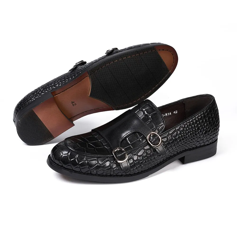 Genuine Leather Double Buckle Strap Monk Shoes