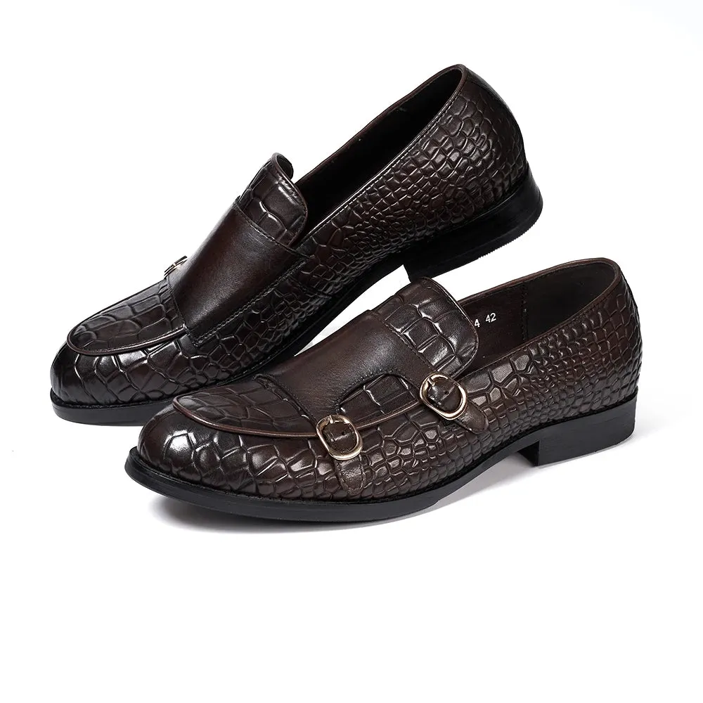 Genuine Leather Double Buckle Strap Monk Shoes