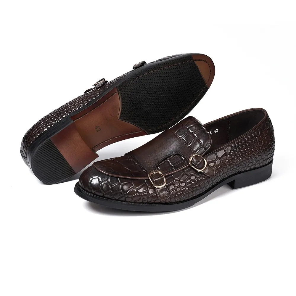 Genuine Leather Double Buckle Strap Monk Shoes