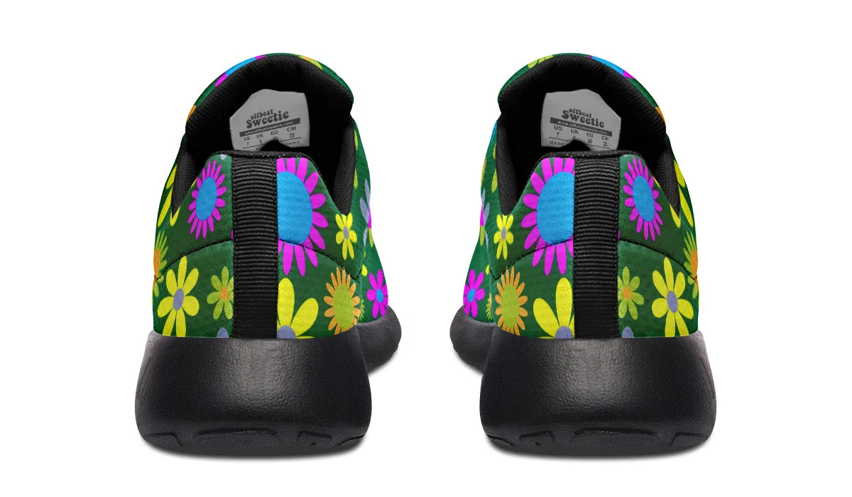 Green Retro Flowers Sneakers