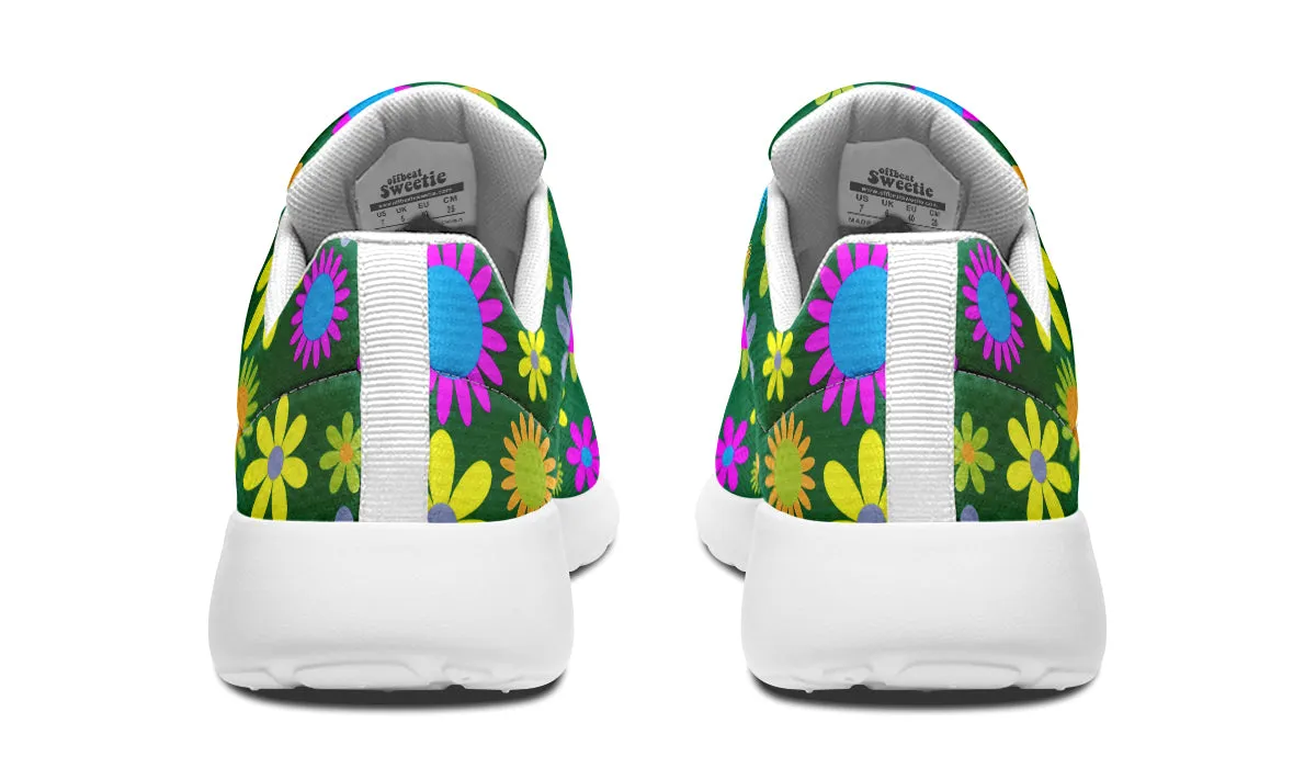 Green Retro Flowers Sneakers