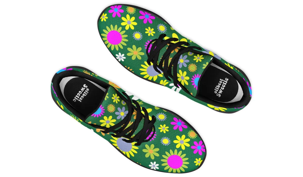 Green Retro Flowers Sneakers