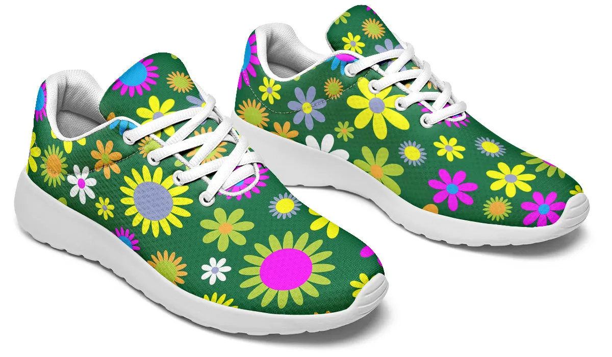 Green Retro Flowers Sneakers