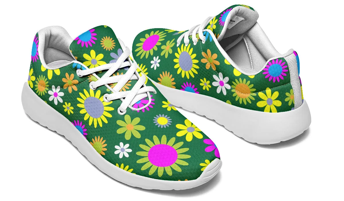 Green Retro Flowers Sneakers