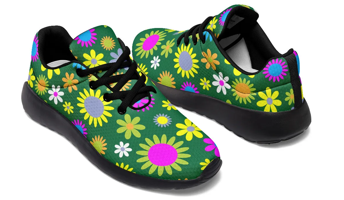 Green Retro Flowers Sneakers