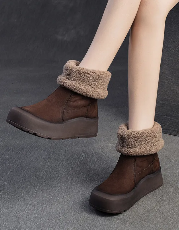 Handmade Wide Toe Box Suede Winter Snow Boots with Fur