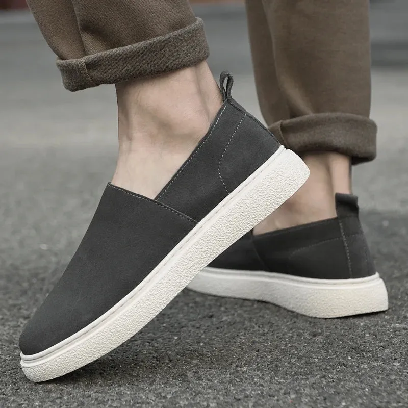 Hnzxzm Spring White Sole Outdoor Sports Shoes Suede Loafers Shallow Cut Designer Leather Shoes Soft Sole Walking Sand Gray Men's Shoes