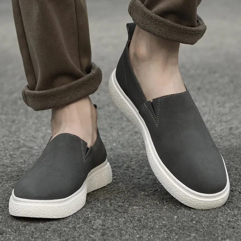 Hnzxzm Spring White Sole Outdoor Sports Shoes Suede Loafers Shallow Cut Designer Leather Shoes Soft Sole Walking Sand Gray Men's Shoes