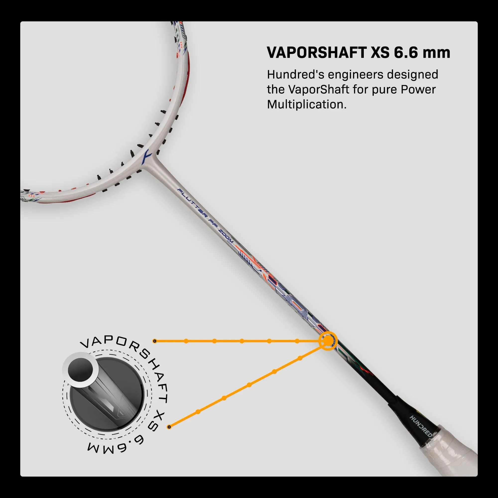 Hundred FLUTTER FF ZOOM Unstrung Badminton Racquet (White / Black)