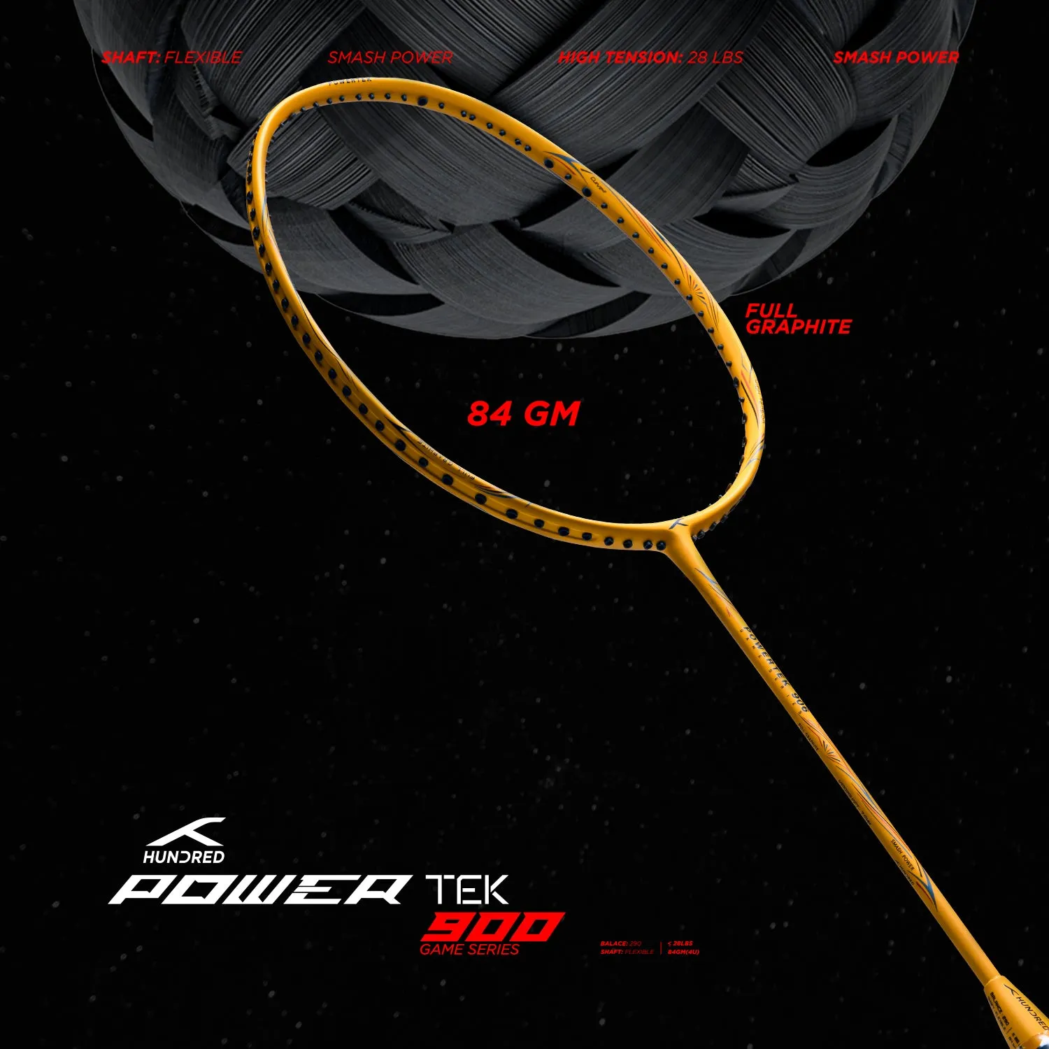 Hundred Powertek 906 Strung Badminton Racquet (Yellow)