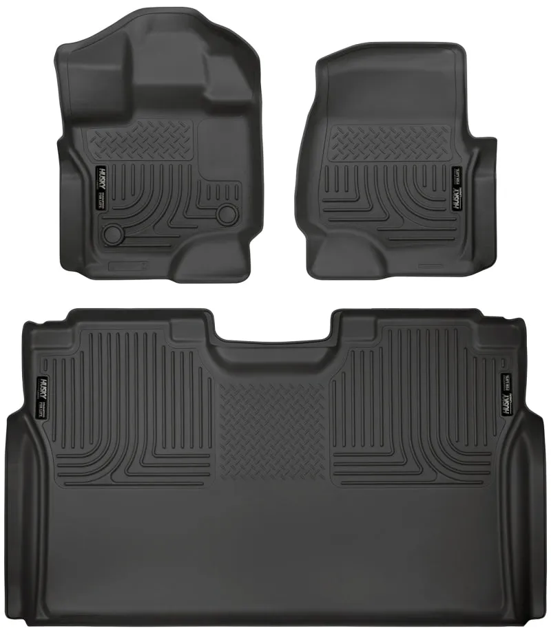 Husky Liners WeatherBeater Front / 2nd Row Floor Liner - Black / Textured - Super Crew Cab - Ford Fullsize Truck 2015-24